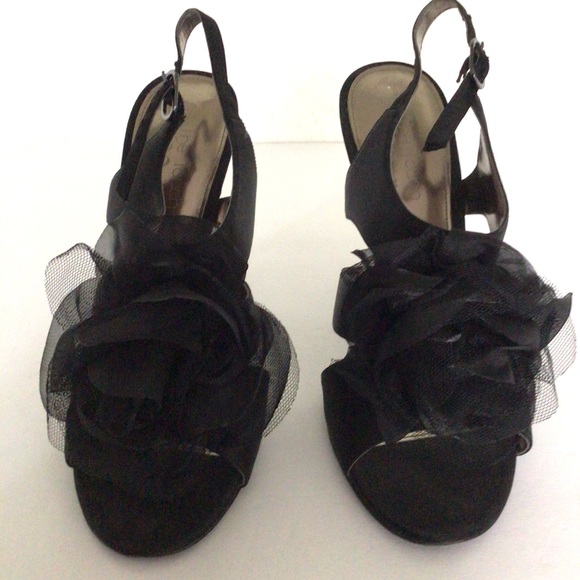 NINA BLACK SATIN STRAPPY SLINGBACK HEELS SIZE 8.5 CARLINA - Picture 2 of 14